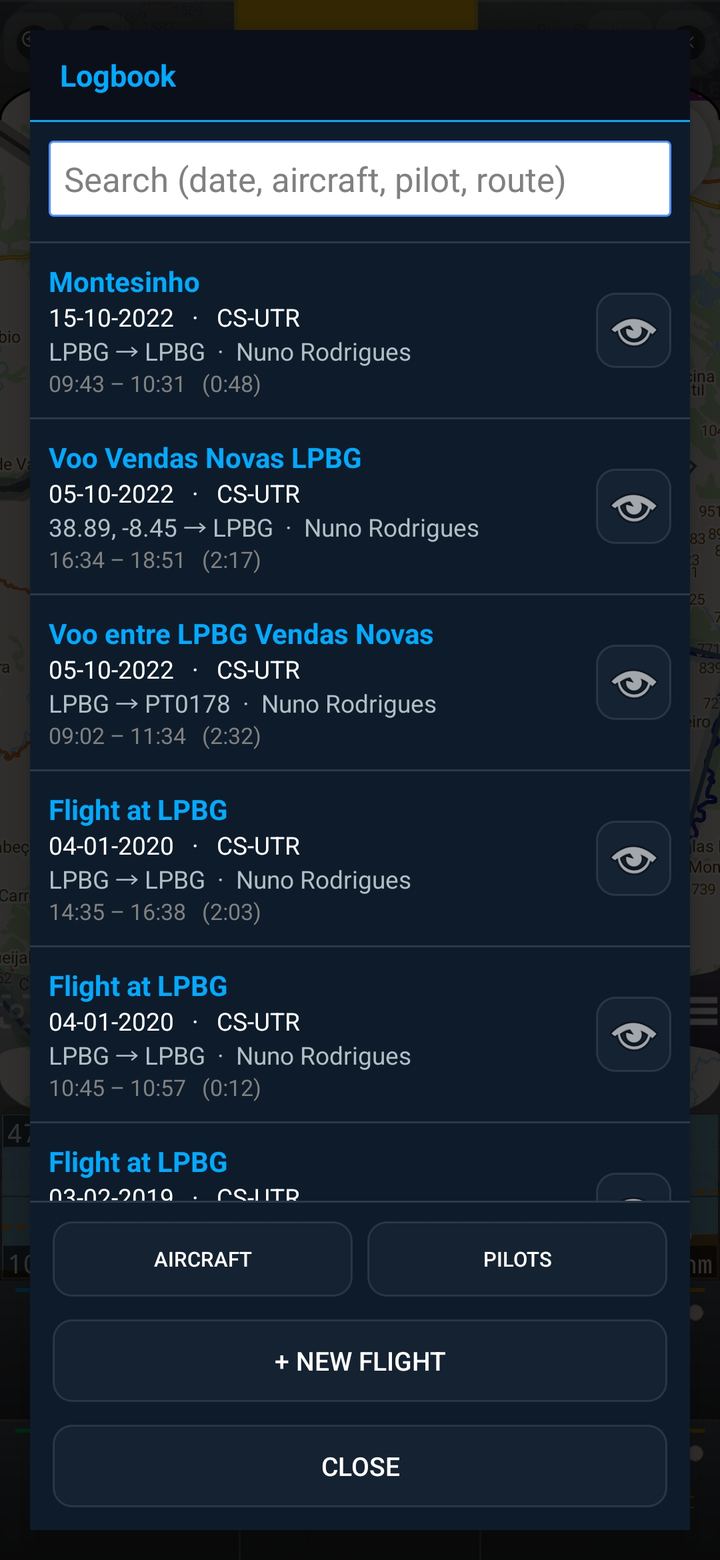 Flight logbook list