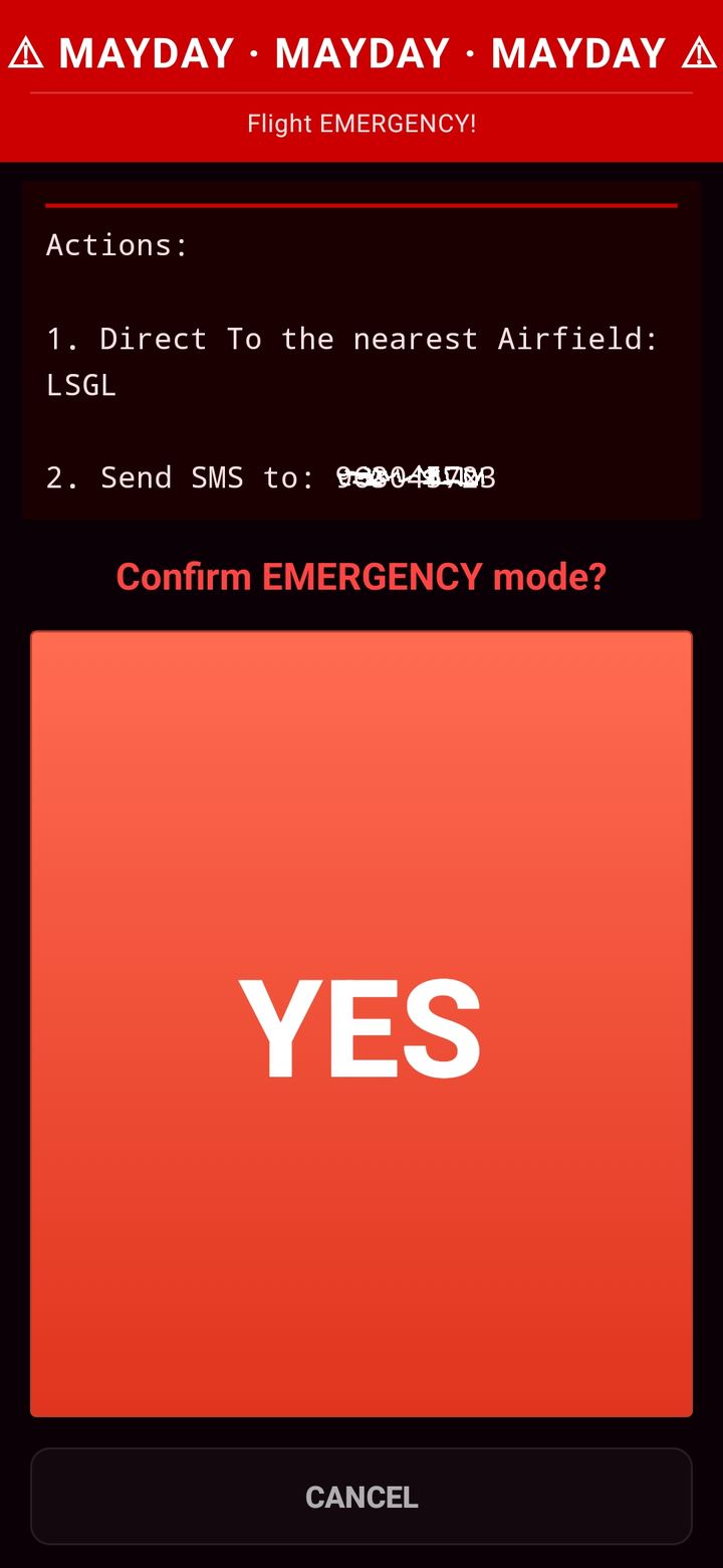 MAYDAY emergency screen