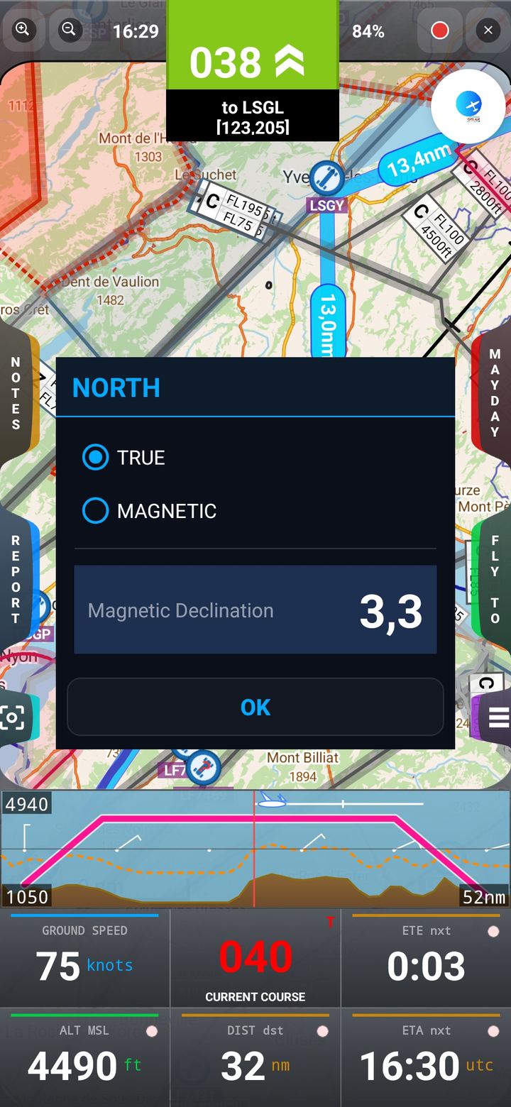 True or Magnetic North selector