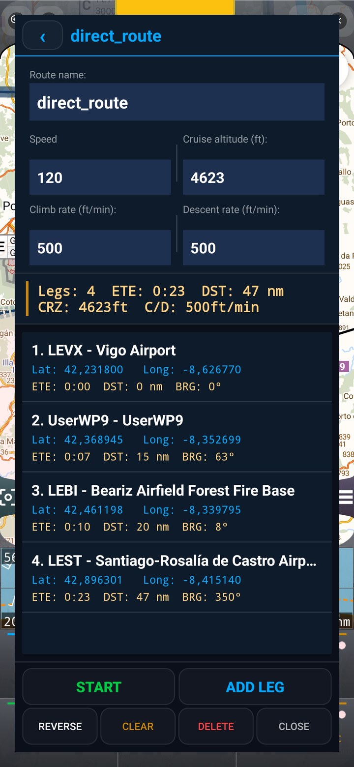 Saved routes list