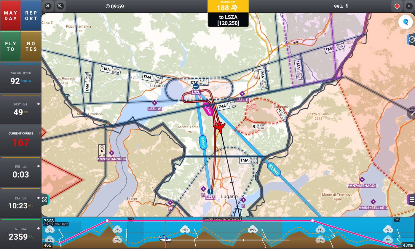 GPS Air Navigator on a tablet, landscape view