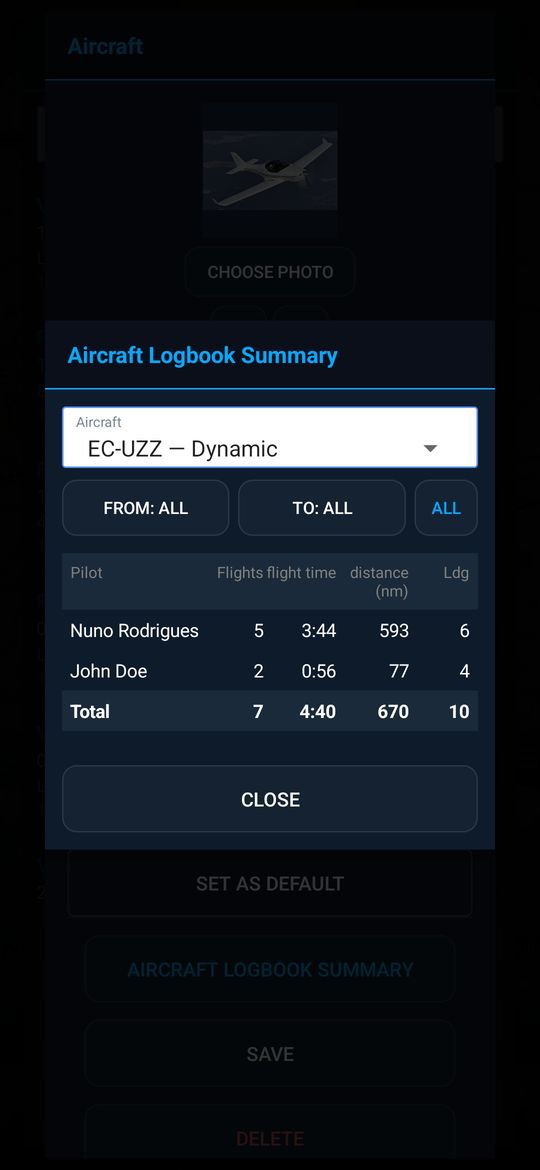 Aircraft Logbook Summary