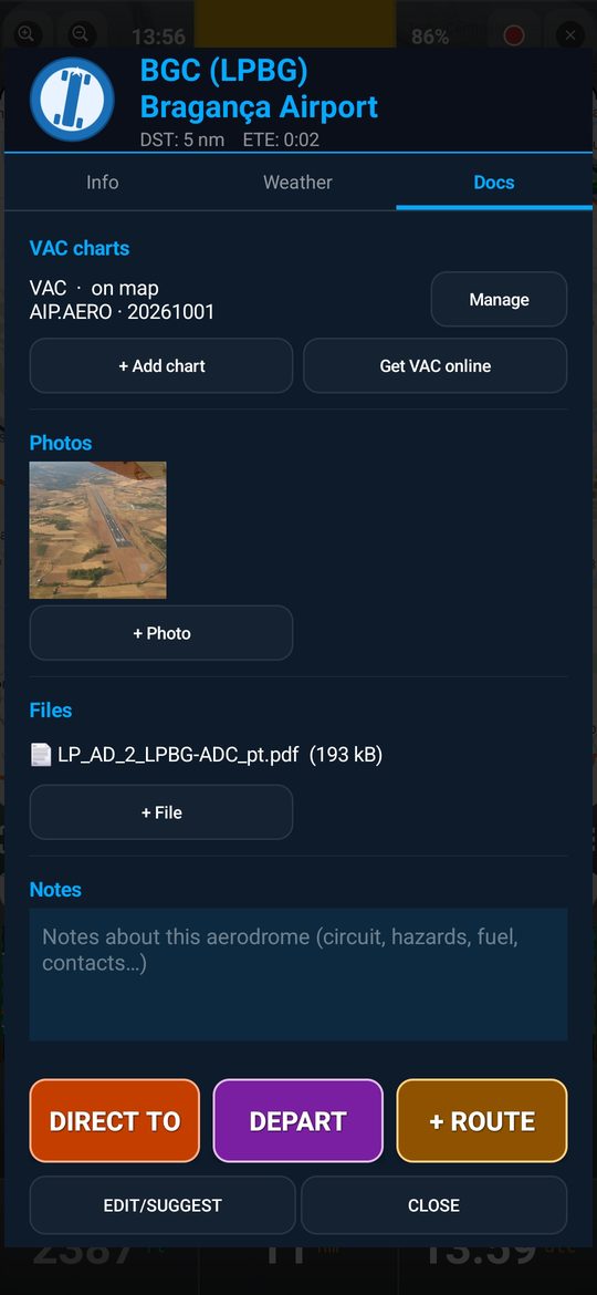 Docs tab: charts, photos, files and notes