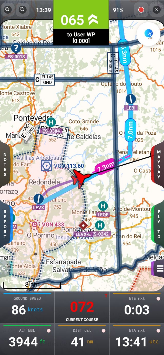 Aerodromes, heliports, VFR reporting points and navaids over the map